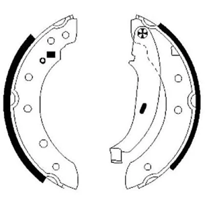 Afbeelding van HELLA 8DB 355 001 571 Remschoenen 203,2 38 Met handremhefboom PEUGEOT: 206 Hatchback, Van, 206+ RENAULT: CLIO 2, TWINGO 1