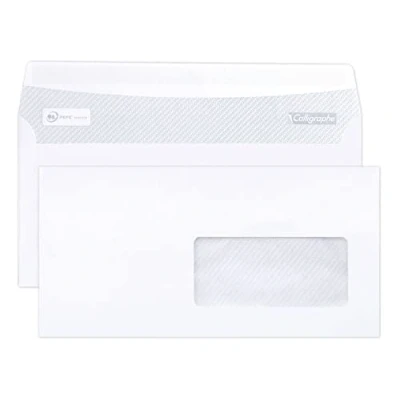 Afbeelding van Calligraphe Clairefontaine 694C doos met 500 witte enveloppen DL 110 x 220 mm zelfklevend 80 g/m² venster van kristalpapier 45 100 cm (positie 20/20)