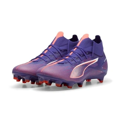 Afbeelding van Puma Ultra 5 Match Laceless FG/AG Voetbalschoenen met kunststof noppen, Dames, Maat: 37.5, Lapis lazuli/white/sunset glow Textiel/ synthetisch