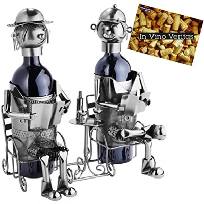 Afbeelding van BRUBAKER Flessenhouder echtpaar metalen sculptuur cadeau met wenskaart