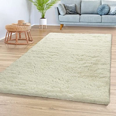 Afbeelding van TT Home Woonkamertapijt, shaggy, lang, zacht, pluche, modern design, effen, kleur: wit, afmetingen: 120 x 170 cm