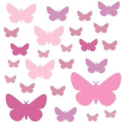 Afbeelding van PREMYO 25 muurstickers voor kinderen, vlinders, wanddecoratie, babykamer, eenvoudig aan te brengen, pastelroze