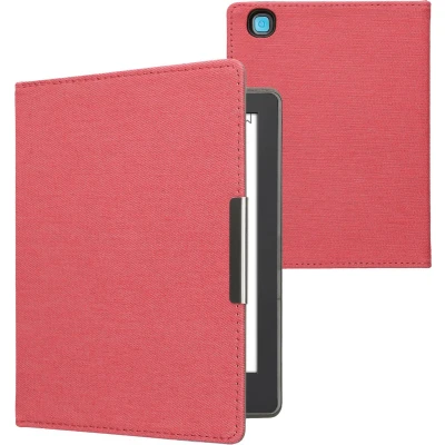 Afbeelding van kwmobile E reader hoesje geschikt voor Kobo Aura H2O Edition 2 hoes flip case met magneetsluiting Ereader cover Denim design in rood