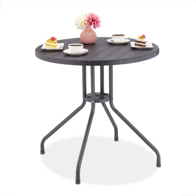 Afbeelding van Relaxdays tuintafel rond balkontafel buitentafel houtlook eettafel tuin kunststof