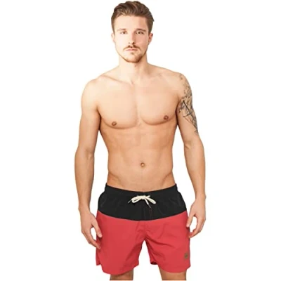 Image de Urban Classics Block Swim Short de bain pour homme Gris foncé/rouge, noir/rouge, 5XL