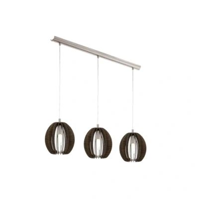 Afbeelding van EGLO hanglamp Cossano 3 vlammig vintage modern staal hout nikkel mat donkerbruin eettafel woonkamer lamp met E14 fitting