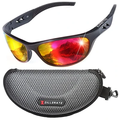 Afbeelding van ZILLERATE Gepolariseerde Sportzonnebril voor Heren &amp; Dames, Rijden Fietsen Golf Vissen Hardlopen Zeilen Skiën, UV400 Bescherming, Wrap Around Lichtgewicht Duurzaam TR90 Montuur, met Harde Koker, 4. Revo Rood, one size