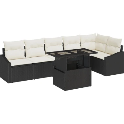 Afbeelding van vidaXL 7 delige tuin bankset met kussens zwart poly rattan