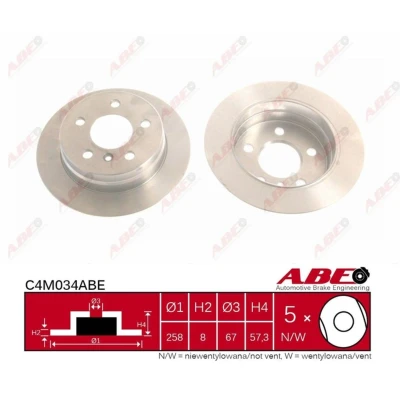 Afbeelding van ABE C4M034ABE Remschijf Achteras 258 8,0 5 112 volledig Gecoat MERCEDES BENZ: B Class, A Class