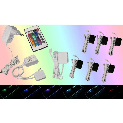 Afbeelding van Trango Set van 6 RGB Kleur Veranderende LED Glazen Randverlichting 5022 06 incl. Afstandsbediening Kastverlichting I Vloerverlichting Vitrine Verlichting Clips Meubelverlichting