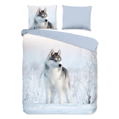 Afbeelding van Good Morning Dekbedovertrek &quot;husky hond&quot; Blauw (200x200/220 cm) Katoen