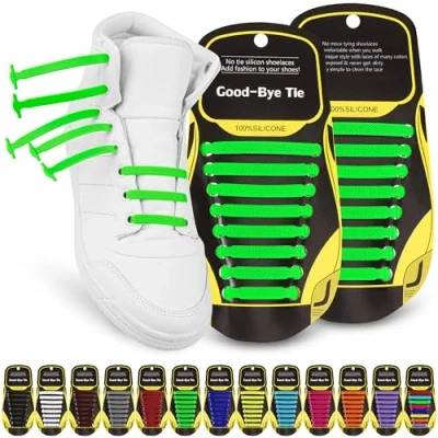 Afbeelding van SULPO Elastische siliconen veters, zonder strikken, vervanging van strikloze schoenbanden, rubberen veters voor alle schoenen, kinderen en volwassenen, groen, One Size