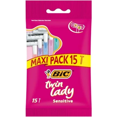 Afbeelding van BIC Twin Lady razor 2 mesjes Pastel kleuren Verpakking van 15 wegwerp scheermesjes