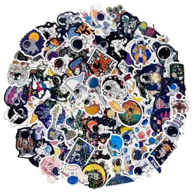 Afbeelding van Holografische vinyl stickers, 100 stuks, planeten, stickers voor laptop, skateboard, fiets, koffer, helm