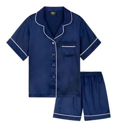 Afbeelding van CityComfort Zomerpyjama voor meisjes, pyjamaset kinderen, satijn, 2 delig, knoopsluiting vooraan, 7 16 jaar, Blauw