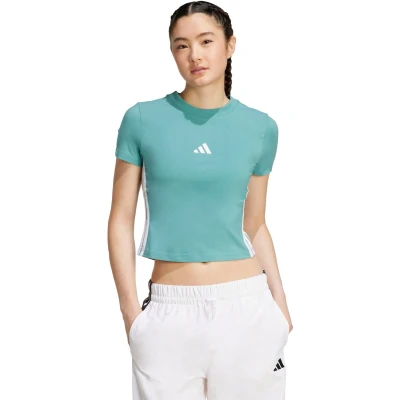 Afbeelding van adidas Sportswear Essentials 3 Stripes Slim fit Baby T shirt Dames Turquoise 2XL