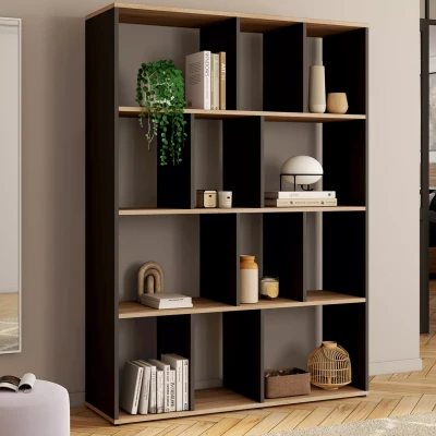 Image de Etagère bibliothèque JENA 4 niveaux noir et effet bois H.143 cm