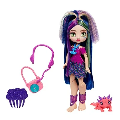 Afbeelding van Cave Club Lumina Prehistorische pop met donkerblauw haar Phibian dinosaurus babyfiguur en accessoires, kinderspeelgoed, GXM14