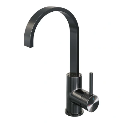 Afbeelding van Brauer gunmetal carving Wastafelmengkraan opbouw hoog draaibaar platte uitloop model a PVD geborsteld