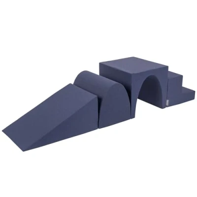 Afbeelding van KiddyMoon Speelplaats van schuim, 4 delige set, inzetstukken, heuvels, tunnels, ademend, donkerblauw, meerdere maten
