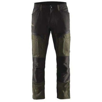 Image de Pantalon services stretch vert olive/noir, poche A4 / tablette