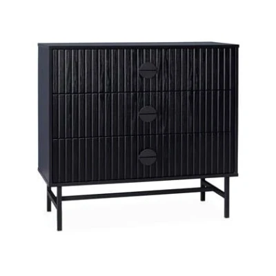 Afbeelding van sweeek Houtdecor commode met 3 laden en zwarte groeven