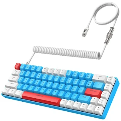 Afbeelding van YINDIAO T8 Gaming toetsenbord 60%, mini toetsenbord, mechanisch, compact, 68 toetsen, met achtergrondverlichting 18 Chroma RGB, blauwe schakelaar, spiraalkabel, USB C, voor pc, laptop, Mac, PS4, Xbox blauw
