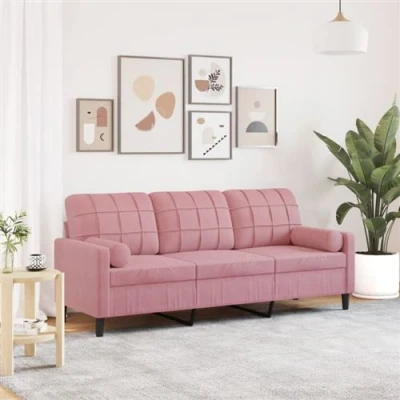 Afbeelding van vidaXL Driezitsbank met sierkussens 180 cm fluweel roze