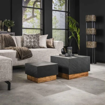 Afbeelding van Hoyz Collection Salontafel Blox Slate Leisteen Set van 2