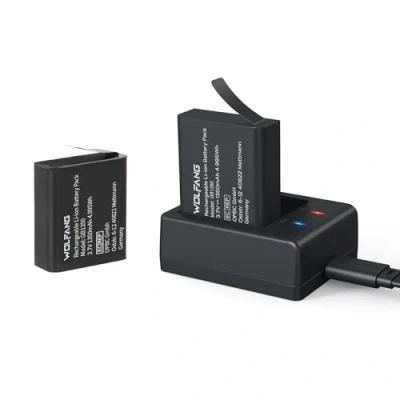 Afbeelding van WOLFANG Action Camera batterij, 2 x 1350 mAh, oplaadbare batterij en USB oplader GA100 / GA200 GA300