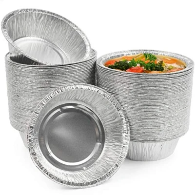 Afbeelding van MATANA 100 Aluminium Bakjes Rond, 320ml / 13cm Sterk, Lekvrij &amp; Praktisch Koken, Bakken, Grillen, Invriezen Taarten Kleine Cakes