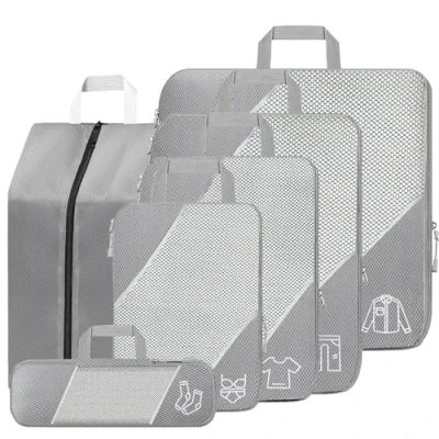 Afbeelding van SINZUX Compressie organizer voor koffers, 6 stuks, grijs, ultralicht, rekbaar, reisorganizer koffer, rugzak, bagage