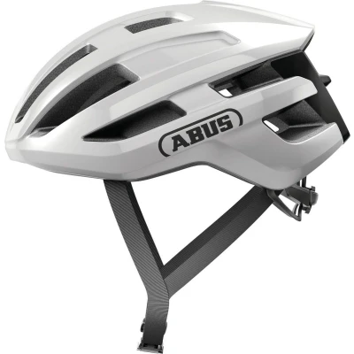 Afbeelding van ABUS PowerDome Lichte racefietshelm met intelligent ventilatiesysteem en aerodynamisch profiel, gemaakt in Italië, voor dames heren, wit glanzend, maat M