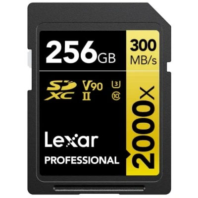 Afbeelding van Lexar Professional 2000x SD kaart, 256 GB, SDXC geheugenkaart UHS II, zonder drive, tot 300 MB/s lezen, voor DSLR, videocamera&#039;s in bioscoopkwaliteit (LSD2000256G BNNNG)