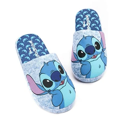 Afbeelding van Disney Lilo en Stitch Panthippers dames slip op Blauw huis mocassins,