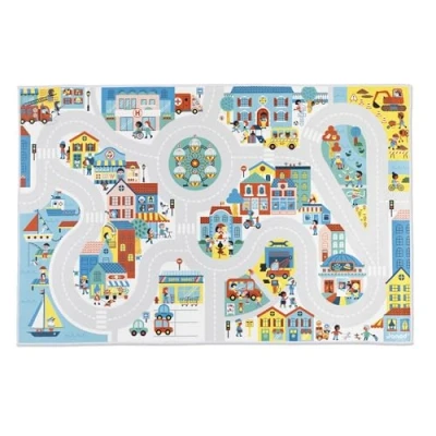Image de Janod Tapis Voiture Enfant Thème Ville Doux &amp; Anti dérapant Motif Urbain de Jeux Chambre Fille Garçon 120 x 78cm Lavable à la Main A partir 2 Ans J05910