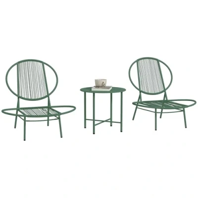 Afbeelding van Outsunny Tuinmeubelset, 3 delig, buitenlounge voor 2 personen met stoelen Acapulco en salontafel, tuinmeubelen, terras, balkon, veranda, donkergroen