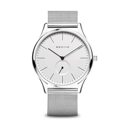 Afbeelding van BERING Heren analoog kwarts klassieke collectie horloge met armband van roestvrij staal en saffierglas 16641 004, zilver., horloges
