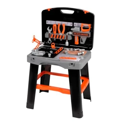 Image de Smoby Black And Decker Etabli Bricolo Smart Jeu D&#039;Imitation Mallette Qui Se Transforme En Établi 33 Accessoires Inclus Fa