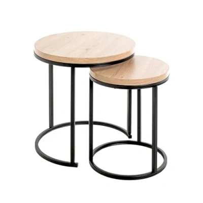 Afbeelding van HAKU Möbel set van 2 bijzettafels eiken, zwart, MDF, metaal Afmetingen: H 43/49 cm x Ø 32/45 cm, stijl: modern