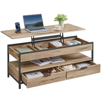 Afbeelding van VASAGLE In hoogte verstelbare salontafel met laden open vak 50 x 120 cm camel/inktzwart LCT252K02