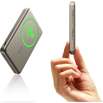 Afbeelding van ESR Qi2 MagSlim 15W Magnetische Powerbank 5.000 mAh Compatibel met Magsafe en HaloLock Titanium