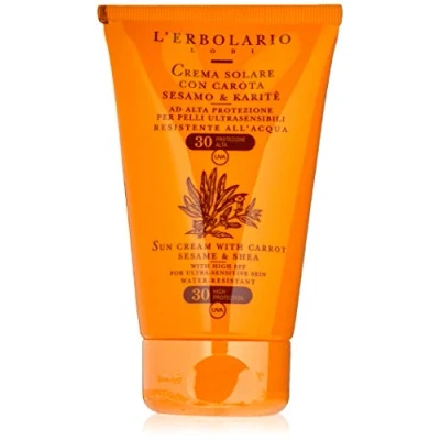 Afbeelding van L&#039;Erbolario Zonnecrème voor gezicht en lichaam bijzonder gevoelige huid met kruid, sesam sheabutter, hoge bescherming, waterbestendig, LSF 30, geschikt kinderhuid, maat: 125 ml