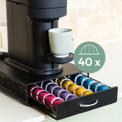 Afbeelding van Gadgy Capsulehouder voor 40 Vertuo cups Koffiecups houder met lade Zwart RVS