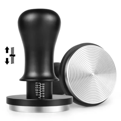 Afbeelding van NOTSEK 54 mm koffietamper, veergekalibreerde pad met 13,6 kg contactdruk, gegolfde basis van roestvrij staal 304 voor filterhouder