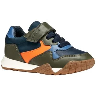Afbeelding van Geox RANN Sneakers laag voor kinderen, Maat: 36, Military/orange Hoogwaardig imitatieleer