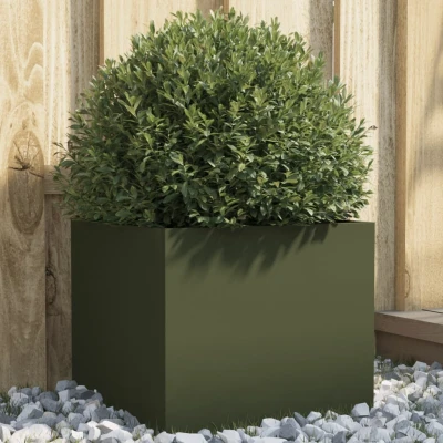 Afbeelding van Plantenbak 32x30x29 cm koudgewalst staal olijfgroen