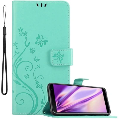 Afbeelding van Cadorabo Hoesje geschikt voor Samsung Galaxy J6 PLUS in BLOEMEN TURKOOIS Beschermhoes bloemmotief met magnetische sluiting, standfunctie en kaartsleuven Book Case Cover Etui