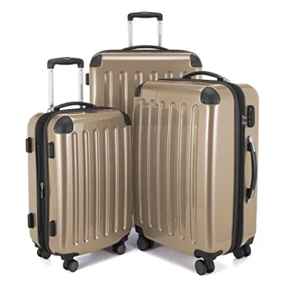 Afbeelding van HAUPTSTADTKOFFER Alex harde Koffer trolley rolkoffer reiskoffer, 4 dubbele wielen, uitbreiding, champagne, Set, kofferset