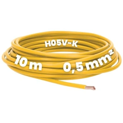 Afbeelding van Kalitec 10 meter H05V K 0,5 mm² gele kabelkabel, flexibele geleider, enkele pvc Toron, dunne bedrading, kabel, eenaderige kabel